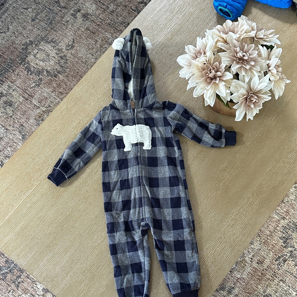 Carter's Navy and Gray Checkered Bear Bodysuit
